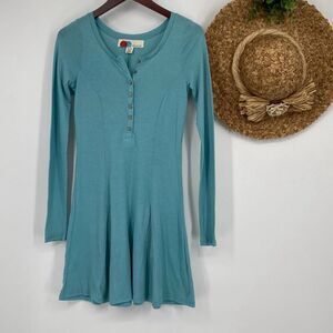 Free People FP Beach Womens Long Sleeve Miles of Beach Henley Mini Dress Blue XS